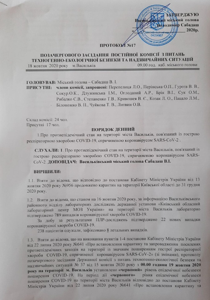 Обмеження в місті Василькові на період дії червоної  зони карантину