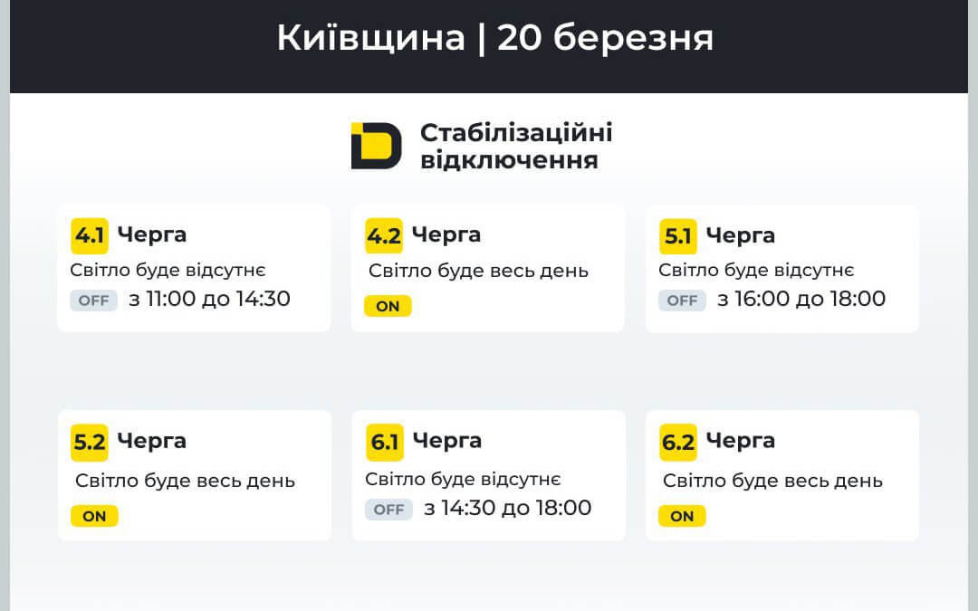 Графік відключень електроенергії Васильків